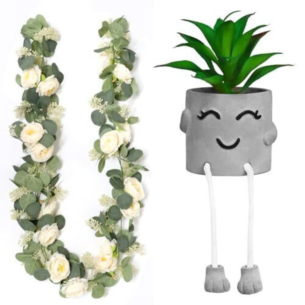 2507 Artificialplant Succulents in Cement Pots with Hanging Leg with 2PCS